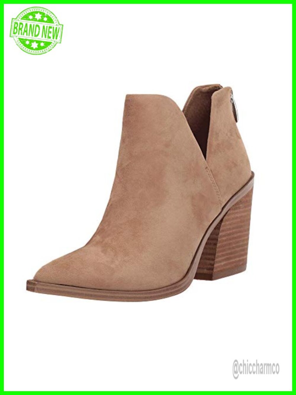 Faux Leather Slip On Ankle Boots Pointed Toe Chunky Mid Heel Booties